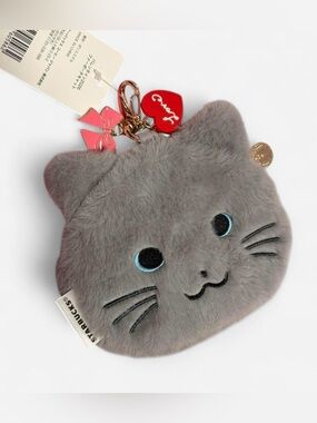 Starbucks Japan 2026 Valentine's Day Cat Faux Fur Pouch Coin Case Bag Charm NWT